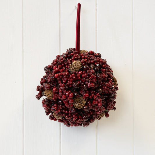Luxury Hanging Ball Burgundy Berry with Mini Pinecone