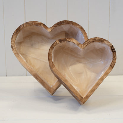 Set of Two Heart Wooden Planters