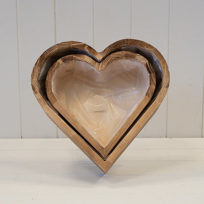 Set of Two Heart Wooden Planters