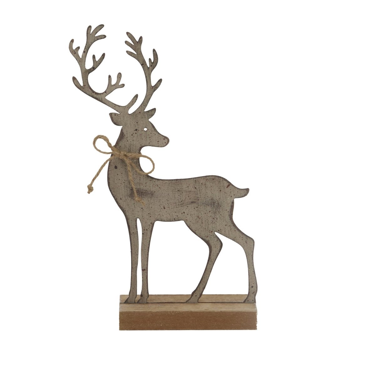 Rustic Metal Reindeer On Wood StandSmall.