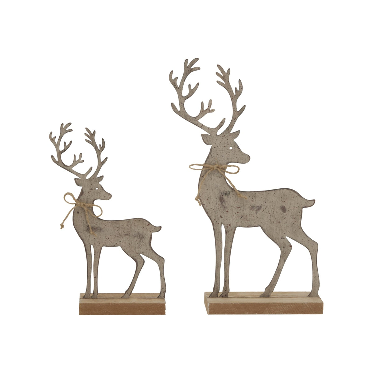 Rustic Metal Reindeer On Wood StandSmall.