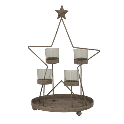Rustic Outline Star With Four Glass VotivesSmall.
