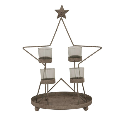 Rustic Outline Star With Four Glass VotivesSmall.