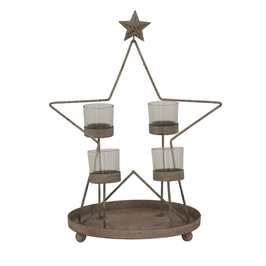 Rustic Outline Star With Four Glass VotivesSmall.