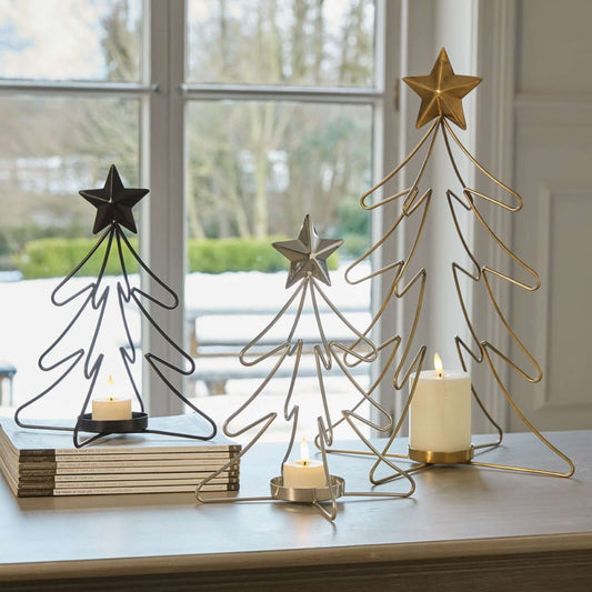 Rustic Outline Tree And Star Candle HoldersSmall.
